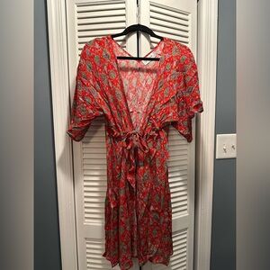 Rujuta Sheth x Anthropologie Red and Green Patterned Kimono